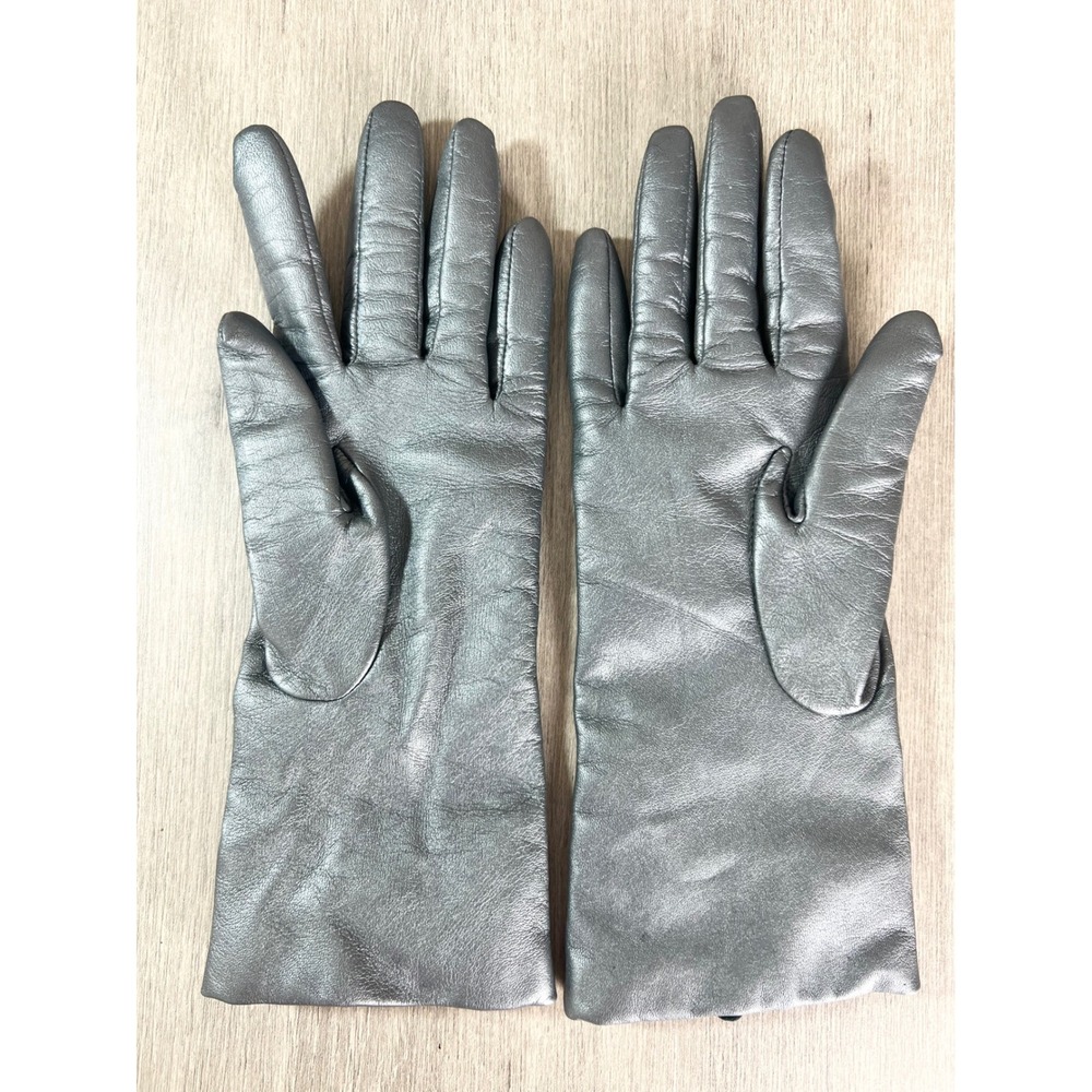 Fownes Metallic Silver Pewter Leather Cashmere Lined Gloves Size 7 RN17541 - Picture 3 of 6